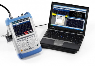 Rohde and Schwarz FSH series hand-held spectrum analyzer with laptop